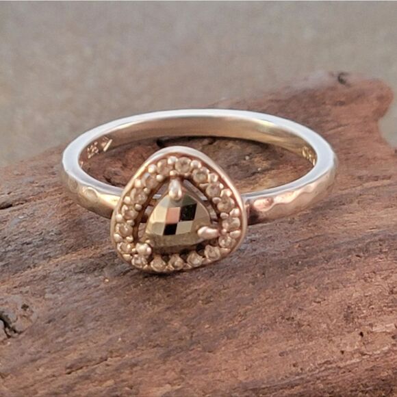 SILPADA 925 Sterling Silver Hematite Cubic CZ Belle Fleur Ring Size 8 - Picture 1 of 10